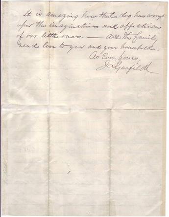 GARFIELD, JAMES A. Letter Signed, “JAGarfield,” as Representative, to Rev. J.H. Jones (“My Dear Harry”),